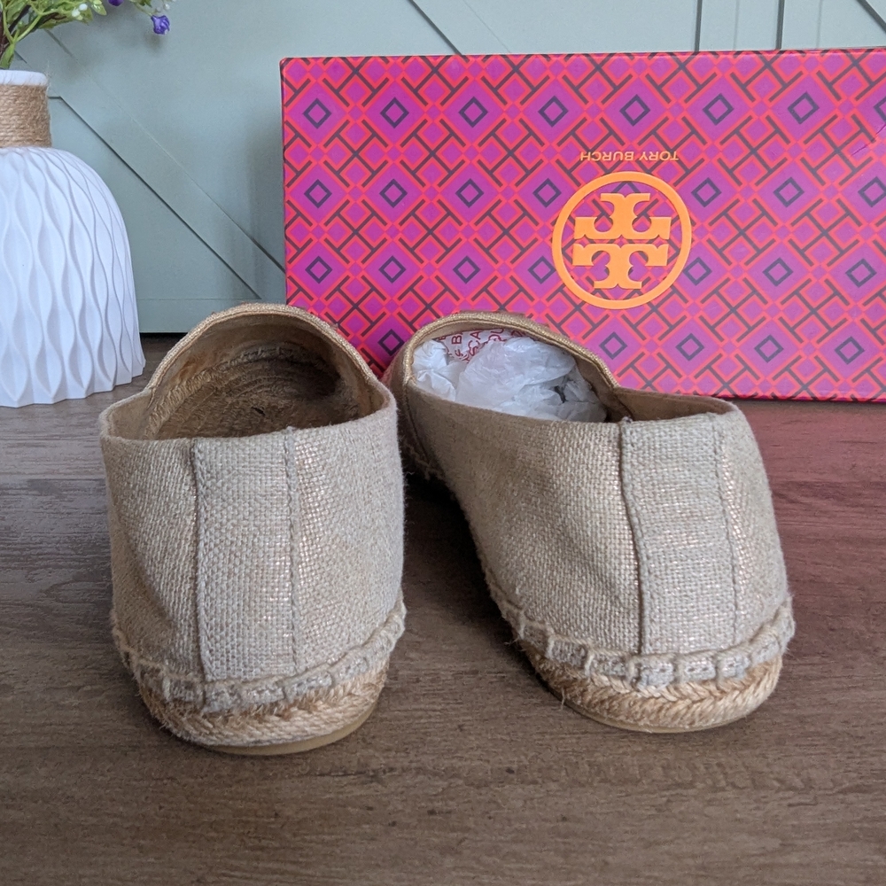 Tory Burch Beige Canvas Espadrille Flats with Logo - Picture 4 of 13